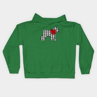 Plaid Mini Schnauzer With Red Bow Kids Hoodie